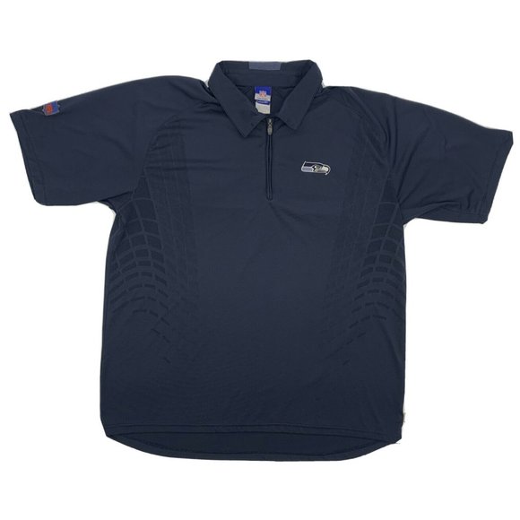 Men's Reebok 1/4 Zip Short Sleeve Polo‎ Shirt NFL Seattle Seahawks Blue XL - Picture 1 of 11